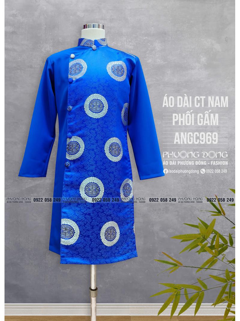 Áo Dài Cách Tân Nam Gấm Và Phối Gấm ANGC969